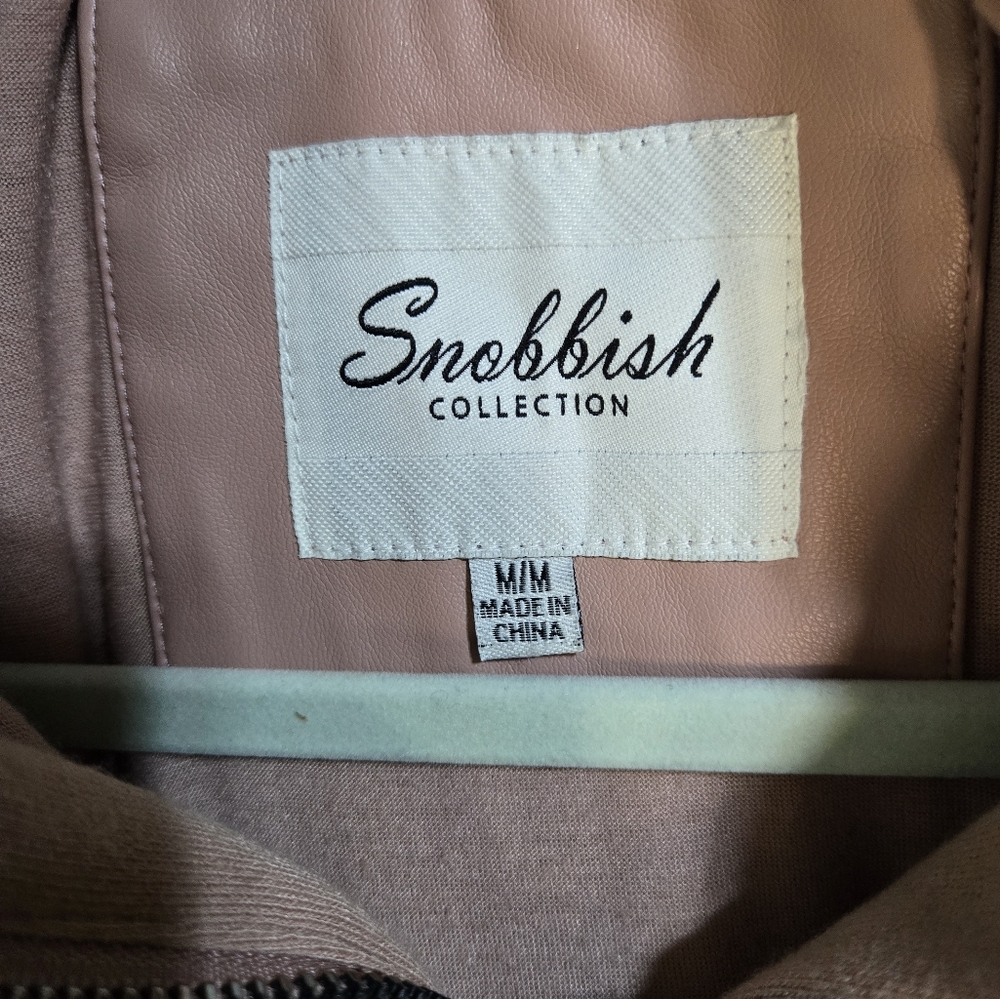 Snobbish Junior Size M Faux Leather Pink Hooded Zip Up Jacket NWT - Picture 3 of 12